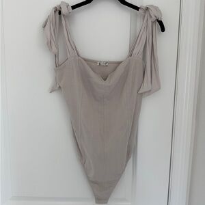 Free People Gray Bodysuit with Tie Straps